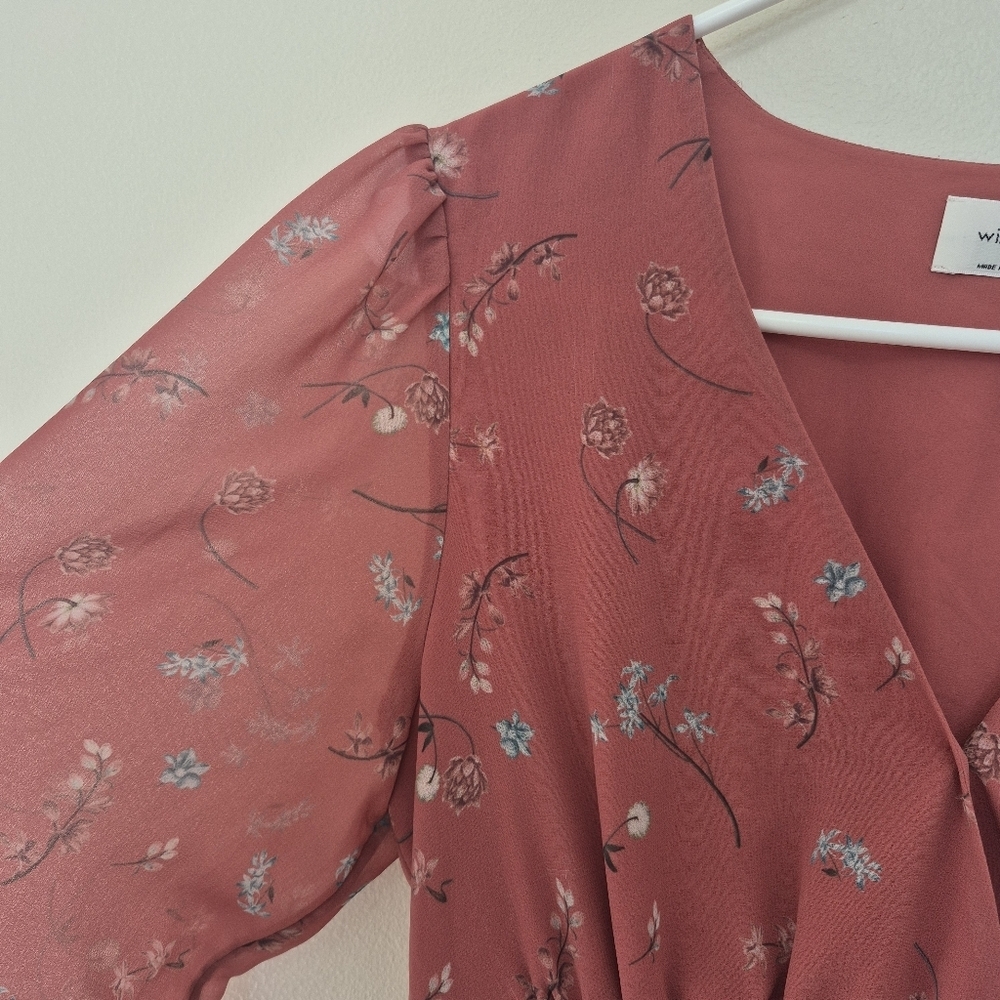 Wilfred Aritzia Womens Boho Cottagecore Wistful Red Floral Mini Dress Size Small - Picture 9 of 11